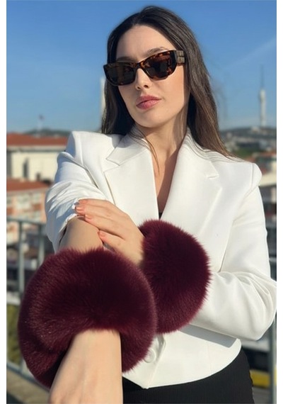 Mollycrush Kadın Bordo Kürk Kol Manşeti Kışlık Trend Aksesuar Bordo
