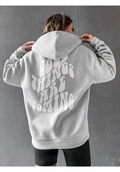 Altamira Unisex Good Things Sırt Baskılı Oversize Kapşonlu Sweatshirt 001