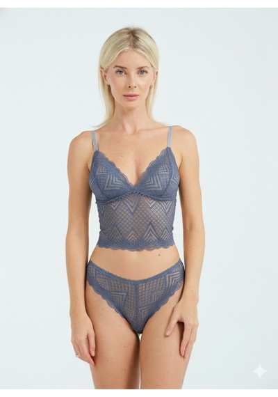 Dantel Detaylı Esnek Bralet & Slip Takımı Gri