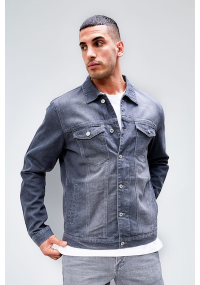 HLT Jeans Erkek Gri Jean Denim Standart Kalıp %100 Pamuk Cepli Düğmeli Kot Ceket Hlthe042153 Gri