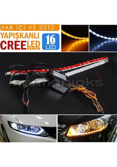Far İçi Far Üstü Su Geçirmez Kayar Led Sinyalli 16 Led Yapışkanlı