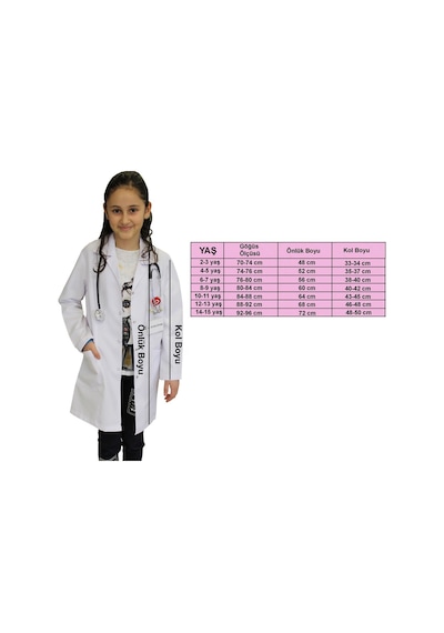 Kız Çocuk Doktor Önlüğü 2 -15 Yaş Beyaz