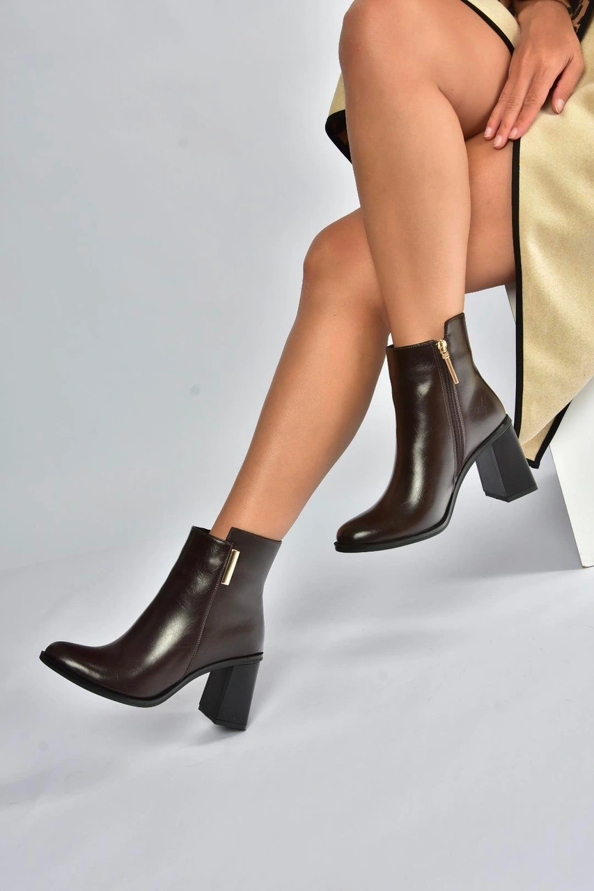 Fox Shoes V518103109 Kahverengi Kalın Topuklu Kadın Bot Kahverengi-suni Deri