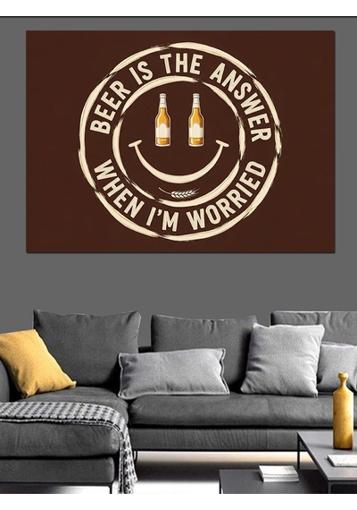 Gülen Yüz Emojili "beer İs The Answer " Bira Cevaptır Sloganı Dekoratif Kanvas - Mdf Ahşap Tablo