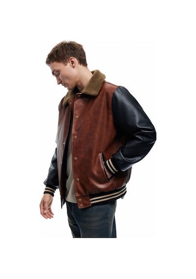 Koton Peluş Yaka Renk Bloklu Çıtçıt Düğmeli Cep Detaylı Suni Deri Bomber Ceket Kahverengi 6wam20107hw Koton Peluş Yaka Renk Bloklu Çıtçıt Düğmeli Cep Detaylı Suni Deri Bomber Ceket Kahverengi 6wam20107hw