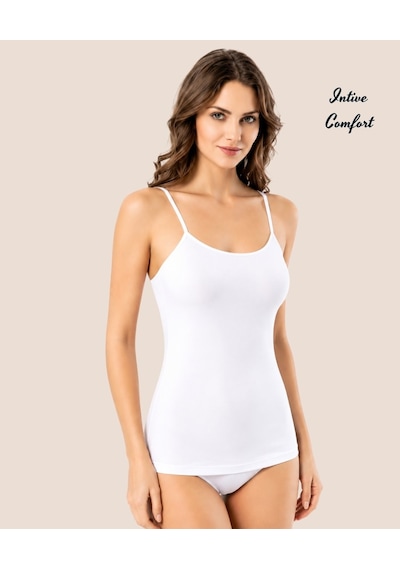 Intive Comfort Kota İnce Askılı Pamuklu İçi Padli Sütyensiz Giyil Beyaz
