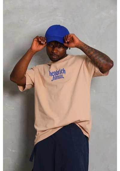Barlashive Erkek Baskılı Tişört Kısa Kol Bisiklet Yaka Oversize T-shirt - Bej Çok Renkli