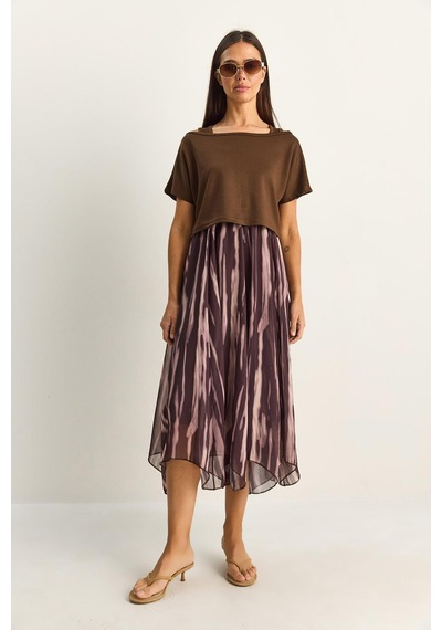 Shade Kadın Crop Tişört Detaylı Astarlı Askılı Şifon Midi Elbise 6135 60286113 - Kahverengi