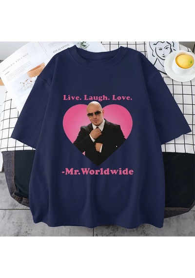 Flood Of Style Canlı Gülmek Aşk Sayın Dünya Çapında Pitbull Grafik T Shirt Moda Hip Hop Kısa Kollu Tişört Un Lacivert