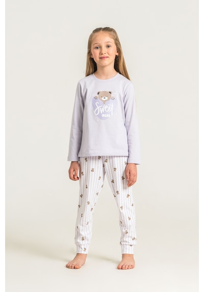 Rolypoly 3911 %100 Pamuk Uzun Kol Kız Çocuk Pijama Takımı Lila