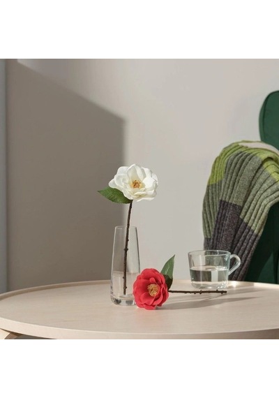 Ikea Smycka Yapay Kamelya Dalı 28 Cm Yeşil Bej Beyaz Bej - Beyaz
