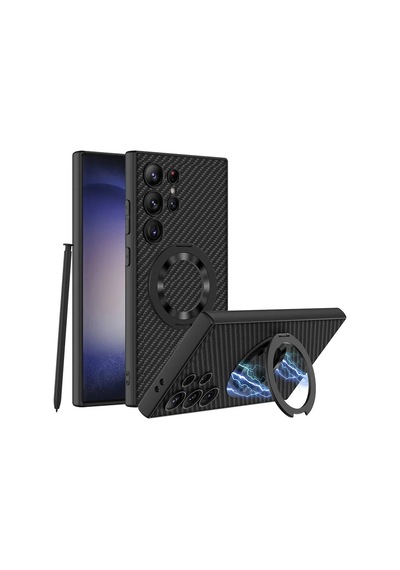 Galaxy Uyumlu S24 Ultra Wireless Şarj Özellikli Zore Kıpta Standlı M-safe Silikon Kapak 1