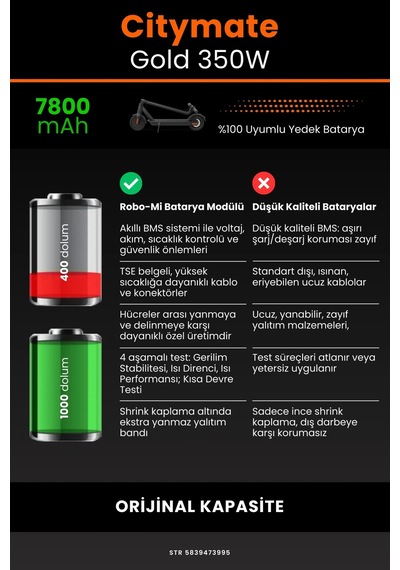 Citymate Gold 350w / 36v 7800mAh Elektrikli Scooter Bataryası