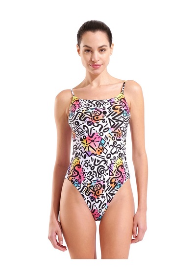 Arena Water Prints Swimsuit Kadın Çok Renkli Yüzücü Mayo 009398150 Beyaz
