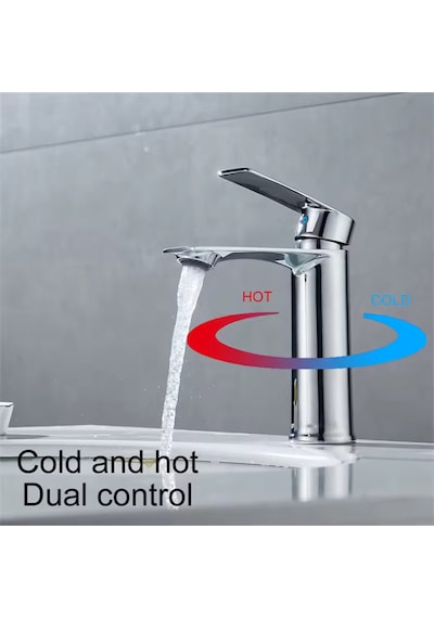 Moonhigh Sıcak Soğuk Çift Girişli Banyo Lavabo Bataryası Krom Renk Kaliteli Tasarım 2 Yıl Garanti Krom