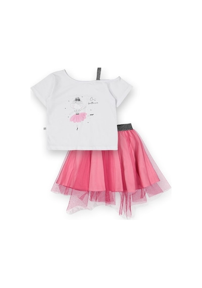 Novy Baby Tüllü Etek Düşük Omuzlu Tshirt Kız Çocuk 2'li Takım - 2-9 Yaş