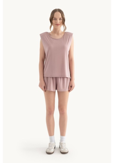 Hiccup Yuvarlak Yakalı Ham Kenar Kolsuz Tank Top Pembe