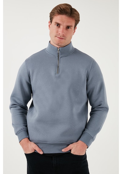 Buratti Pamuklu Regular Fit Yarım Fermuarlı Dik Yaka Erkek Sweat 59052592 Koyu Gri