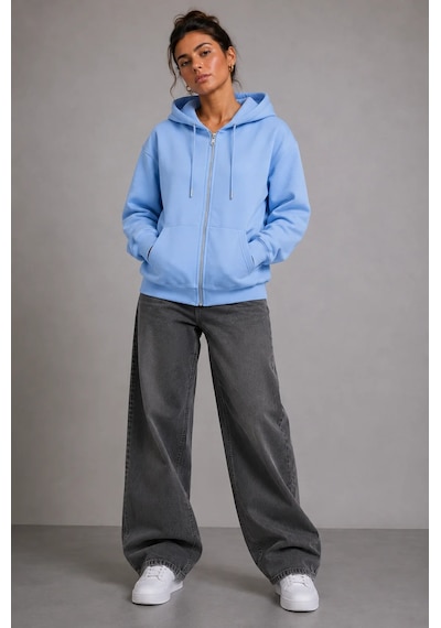 Bb Butik Basic Kadın Oversize Fermuarlı Kapüşonlu Sweatshirt Üç İplik Sweatshirt Hırka My3535 Mavi Bb Butik Basic Kadın Oversize Fermuarlı Kapüşonlu Sweatshirt Üç İplik Sweatshirt Hırka My3535 Mavi