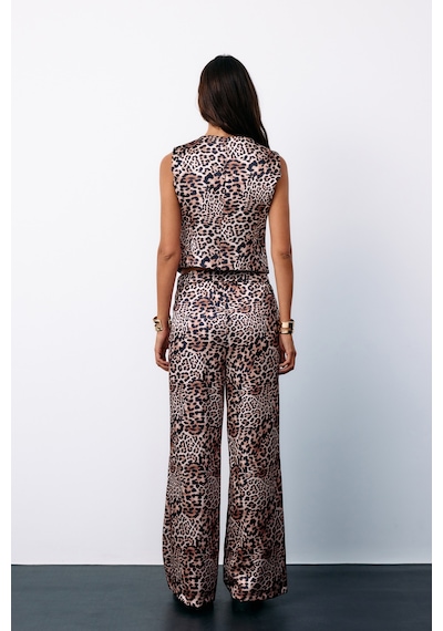 Sateen Kruvaze Leopar Saten Yelek - Vizon-135188 Vizon