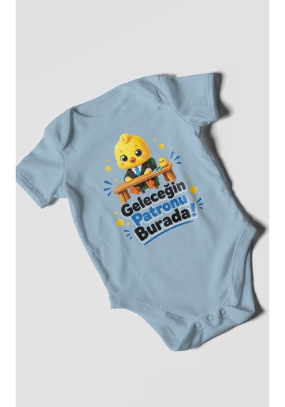 Morivokids Geleceğin Patronu Burada Kısa Kollu Bebek Body %100 Pamuk Bebe Mavisi