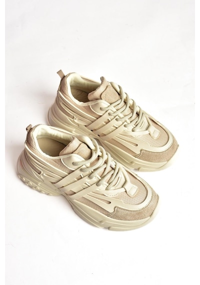 Fox Shoes S973602404 Bej Kumaş Kalın Tabanlı Spor Ayakkabı Sneakers Bej