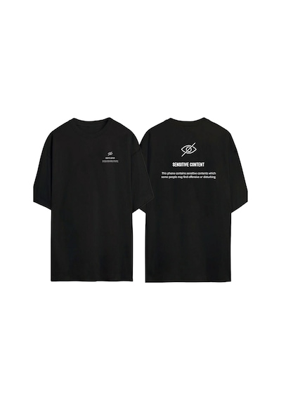Thewert Unisex Sensitıve Content Ön Arka Baskılı Sıyah Oversize T-shirt Siyah
