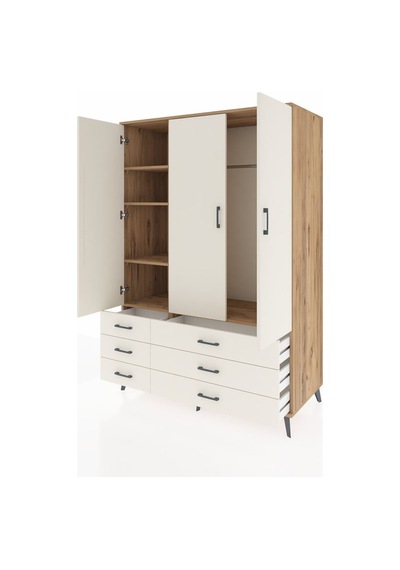 Kronos Dolap 5 Raflı 6 Çekmeceli Tek Askılı 132x59x195 Çam-ay... Çam