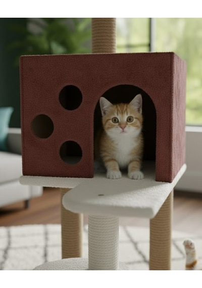 Reyo Pet Kedi Tırmalama Ve Oyun Evi Gül Kurusu