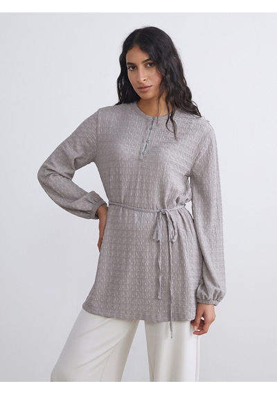 Lcw Modest Gri Bisiklet Yaka Dokulu Kadın Tunik