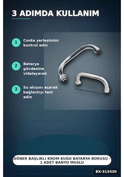 Bay Döner Başlıklı Krom Kuğu Batarya Borusu - 1 Adet Banyo Musluk Aksesuarı Bx-313430 Najmaddin Standart