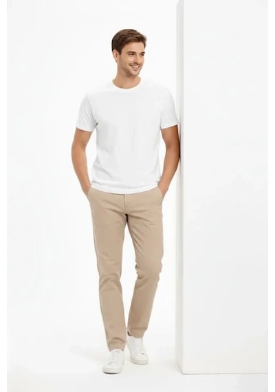 Vexor Erkek Bisiklet Yaka Tişört Regular Kalıp Basic Pamuklu Günlük Kullanım T-shirt - Beyaz