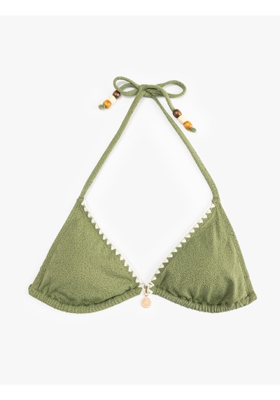 Koton Astarlı Kroşe Detaylı Boncuklu Üçgen Bikini Üstü Haki 5sak10081mm Haki