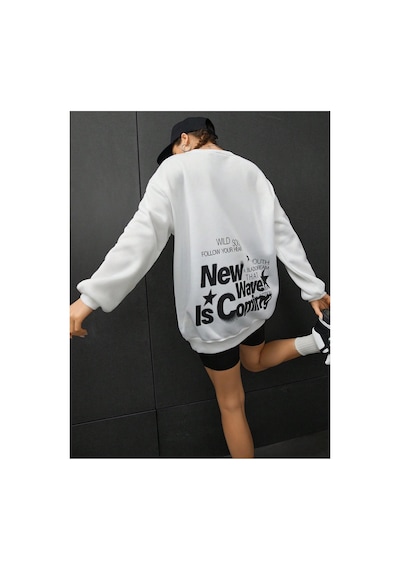 Tarzsokak Coolane Sloganlı Grafik Düşük Sweat Beyaz