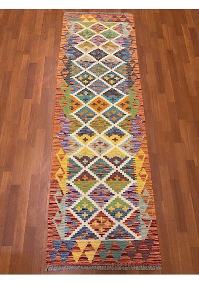 El Dokuma Afgan Kilim Yolluk 100% Yün Kök Boya Çok Renkli