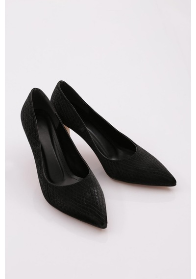 Dgn 1002 Kadin Topuklu Stiletto Ayakkabi 1002-2453-R11294 Siyah Baskılı