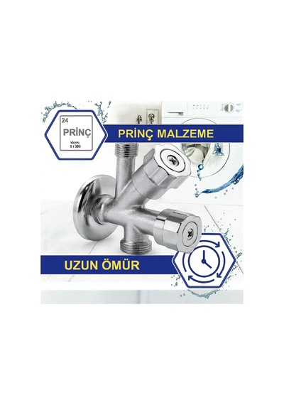 Dual Ara Musluk Çamaşır & Bulaşık Makinesi Musluğu 1/2 Giriş, 2 Çıkış, Pirinç Gövde Gri