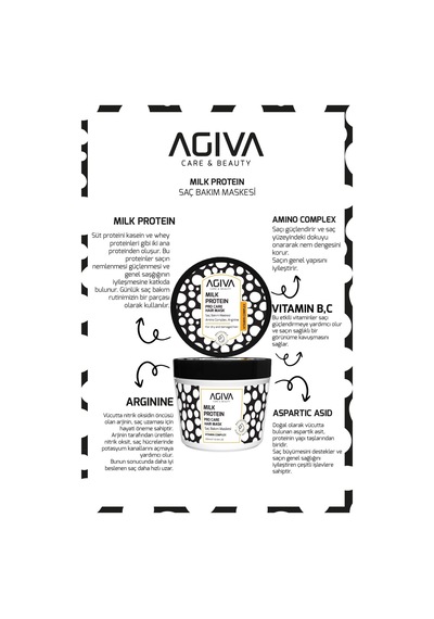 Milk Protein Kuru Ve Yıpranmış Saçlar İçin Saç Maskesi Agiva Care & Beauty Amino Complex