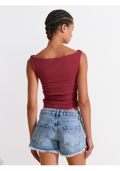 Dilvin 72014 Kar Yıkama Kısa Denim Şort-mavi Mavi