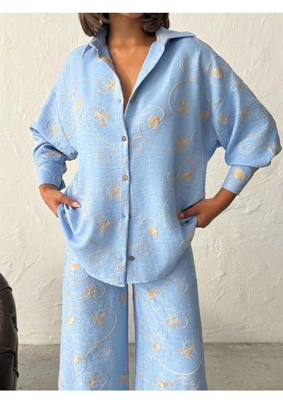 Verymoda Nakışlı Gömlek - F1899 Mavi Dsn2