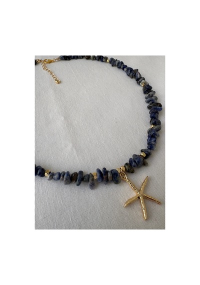 Gold Deniz Yıldızı Lapis Lazuli Doğal Taş Kolye Lacivert Lapis Lazuli Lacivert Lapis Lazuli