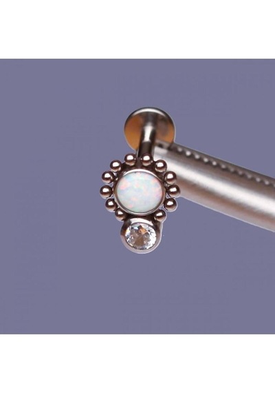 %100 G23 Titanyum Güneş Beyaz Opal Zirkon Altın Titanyum 6x1.2mm Labret Piercing Gümüş - Mor