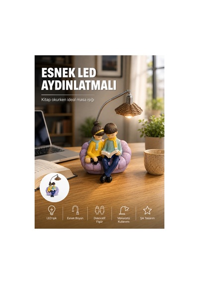 Okuyan Çift Figürlü Dekoratif Gece Lambası Hediye Seçeneği Çok Renkli Diğer