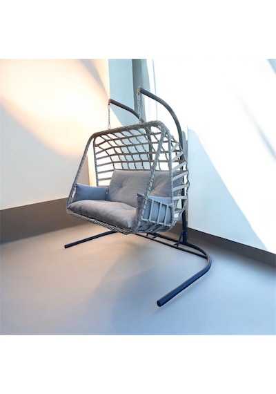 Fyaqa Home Çift Kişilik Rattan Örgü Salıncak , Hamak Gri