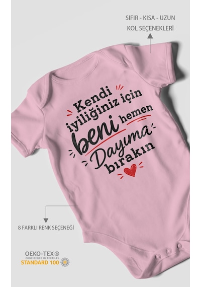 Morivokids Dayıya Özel Kısa Kollu Bebek Body %100 Pamuk Zbn258-kk Koyu Pembe