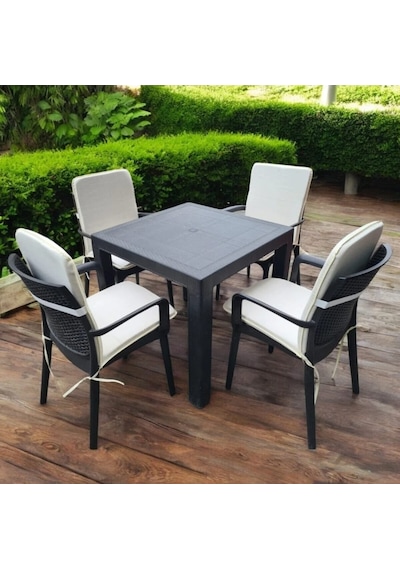 Sandalye Minderi Büyük Arkalıklı Yıkanabilir Fermuarlı Lastikli 4'lü Krem Bej 4 Cm Sünger Bej