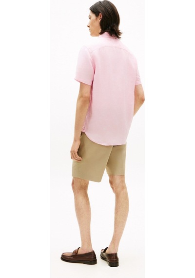 Tommy Hilfiger % 100 Keten Regular Fit Kısa Kollu Pembe Erkek Gömlek-15997