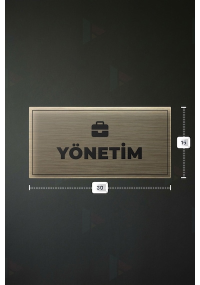 Yönetım Yazılı - Metal - Gold Renk - Kapı İsimliği - 30x15 Cm