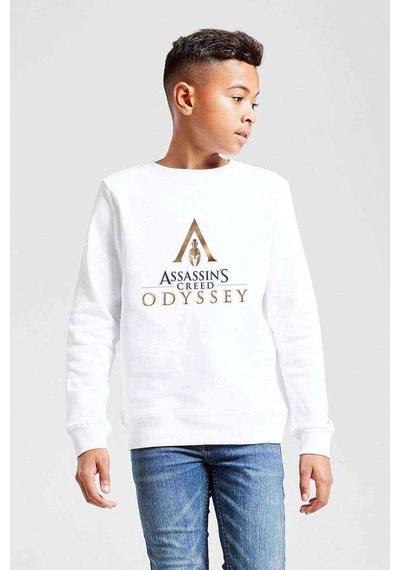Tshirthane Assasins Baskılı Unisex Çocuk Beyaz Sweatshirt Beyaz