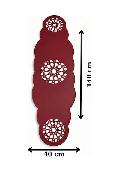 1 Adet Deri Runner-40x140 Cm-yıldız Desenli Runner Kırmızı
